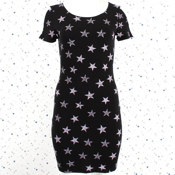 Star Print Bodycon Dress Black - Picture 2 of 8